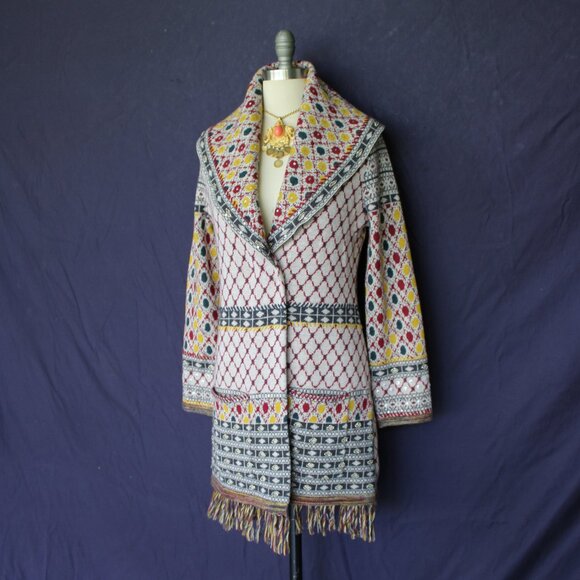Anthropologie Angel of the North SATPURA wool beaded fringe cardigan sweater M - Picture 8 of 12